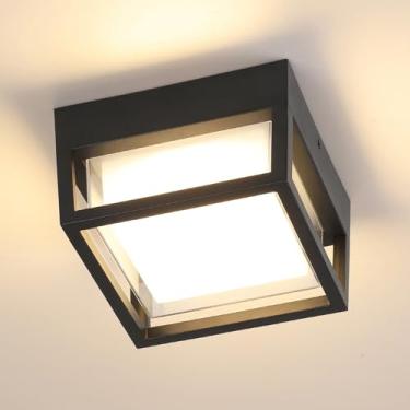 Imagem de CHENS01 Luminária De Teto Externa, Luminária De Varanda Led Embutida Para Parede Ou Teto, Luminária De Parede Externa Quadrada Para Pátio, Varanda, Terraço, Luz Quente De 3000K, 125 W De Luz, Preta,
