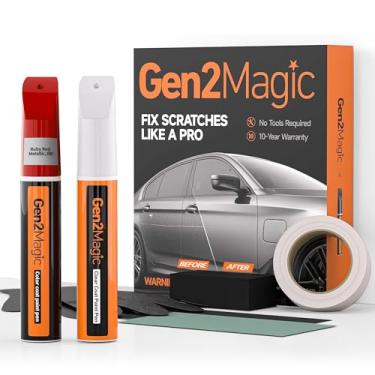 Imagem de Gen2Magic Kit de caneta de retoque vermelho rubi metálico para Ford [revestimento transparente incluído], combinação de cores RR para arranhões, lascas de pedras, amassados, reparo fácil de arranhões