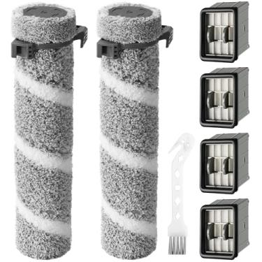 Imagem de Kit de substituição de filtro de rolo de escova 3930F 3933 3930 para limpador de piso rígido sem fio Bissell CrossWave OmniForce Edge, aspirador seco e úmido, 2 filtros HEPA, 4 rolos de escova