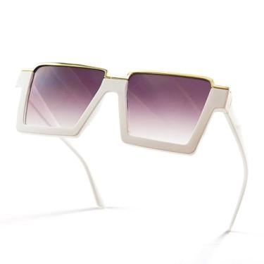 Imagem de Laemzinv Óculos grandes quadrados com luz azul para mulheres, bloqueador de leitura com armação grossa semi sem aro LA044, S6 | Branco, Large