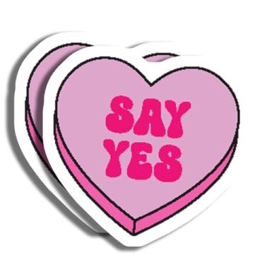 Imagem de Adesivo de coração fofo diga sim - adesivo de coração rosa - adesivo de citação divertida - adesivo motivacional - adesivo de mensagem positiva para laptops - adesivo de vinil de 12,7 cm - AAS0560