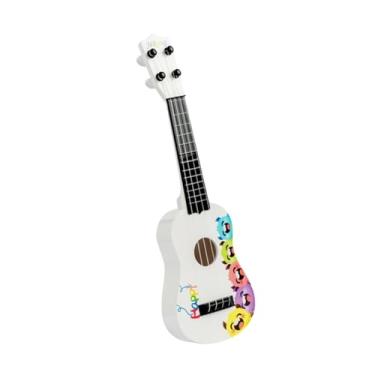 Imagem de YIJU Kids ukulele brinquedo infantil infantil brinquedo leve, melhorando habilidades auditivas, instrumento musical 4 guitarra de cordas para presente pré , Branco