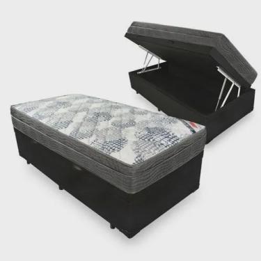 Imagem de Cama Box Com Baú Solteiro Preto + Colchão De Molas Ensacadas - Ortobom - Iso Superpocket 88cm