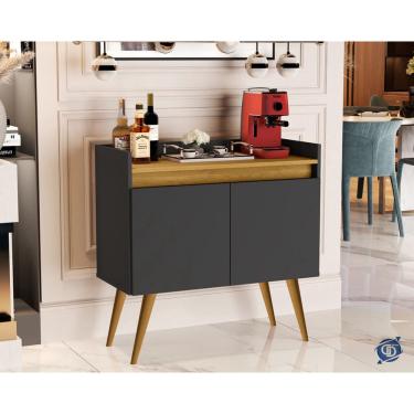 Imagem de Buffet Lux 2 Portas Pés Palito Preto / Madeirado - jm Casa dos Móveis