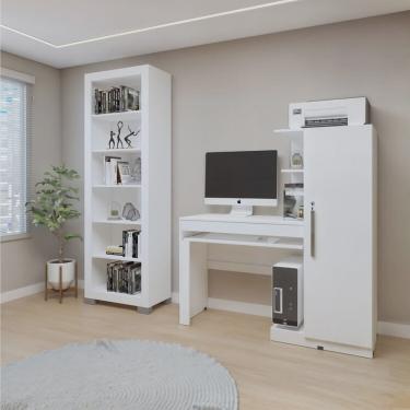 Imagem de Kit 2 Peças Escrivaninha com Armário com Chave e Estante Multiuso