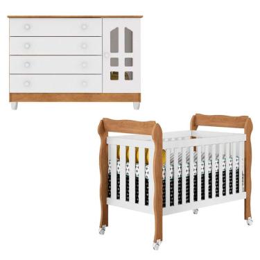 Imagem de Berço Americano Lila e Cômoda Gran Selena Branco Acetinado Amadeirado - Carolina