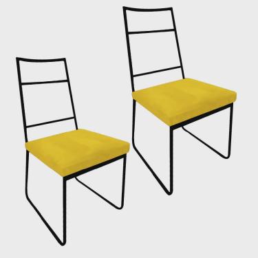 Imagem de Kit 02 Cadeiras Sala de Jantar Escritório Office Stark Industrial Ferro Preto Sintético Amarelo - Ahz Móveis