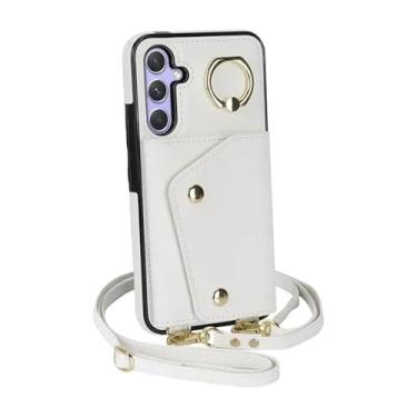 Imagem de HJZSZX Para Samsung S24 Plus Crossbody Ring Couro Zip Wallet Phone Case Lanyard Flip Cover Bag (Para Samsung S24 Plus/Branco)