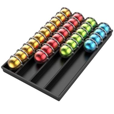 Imagem de SZWQILIN Suporte de gaveta de armazenamento de cápsulas de café para balcão compatível com cápsulas Nespresso Vertuo Vertuoline para casa, escritório, estação de café (preto)
