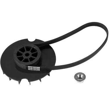Imagem de WH03X32218 Conjunto de polia e correia e porca do motor da arruela compatível com GE Hotpoint, peça de reposição WH07X24695 WH39X27601 WH49X25378 AP7034989 PS16619249 EAP16619249