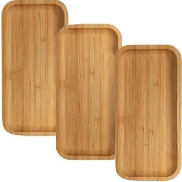 Imagem de Jogo 3 Bandejas Bambu Lavabo Decorativa Café Madeira 35cm - Saz