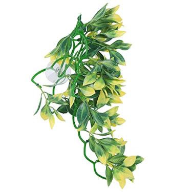 Imagem de Plantas de répteis artificiais Plástico pendurado plástico folhas decoração com o copo de sucção para répteis Terrarium peixe tanque de plástico especial verde, como mostrado na (T-153E2)