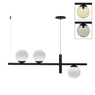 Imagem de Pendente Lustre Luminalux Zurique Haven 3 Globos 150mm, Preto e Globo 