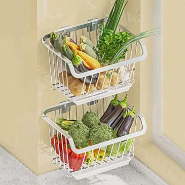 Imagem de Cesta de armazenamento de frutas e vegetais de 2 níveis, cesta empilhável de frutas de aço inoxidável, suporte de frutas e legumes, suporte de cesta de frutas, lanches de cozinha, cestas de metal de