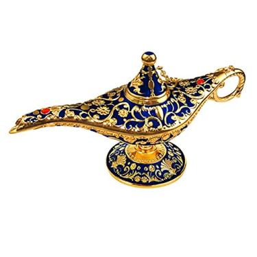 Imagem de Lâmpada vintage Legend Aladdin mágica Genie Wishing Light, colecionável rara clássica fantasia árabe adereços luminária decoração de mesa artesanato para decoração de casa/casamento, Azul
