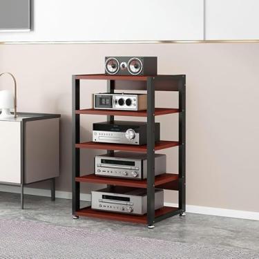 Imagem de LGEOELIAS Suporte de mídia, suporte de áudio e vídeo, canto, TV, entretenimento, componentes estéreos, gabinete, leitor de CD, prateleira de armazenamento aberta no chão com prateleiras ajustáveis de