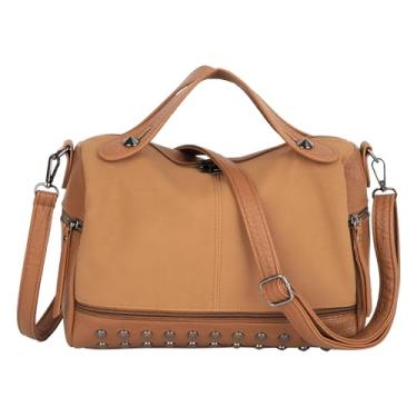 Imagem de ZLM BAG US Bolsa feminina punk rebite Hobo grande bolsa transversal de couro com alça superior, Y3-marrom, One Size