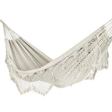 Imagem de rede de dormir descanso casal ostra bege/crua algodão luxo - REDES