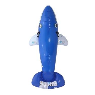 Imagem de Kokiya Golfinho inflável, brinquedo inflável de verão para decorações profissionais de piscina PVC 63 polegadas para adultos para chá de bebê, Azul