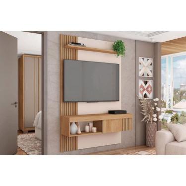Imagem de Painel Home p/ TV até 45 Pol Jade Ripada 120x183cm Freijo/Off White - Caemmun