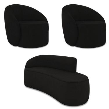 Imagem de Sofá 3 Lugares Orgânico 180cm Morgan E 2 Poltronas Lua Suede Preto D03 - D`rossi