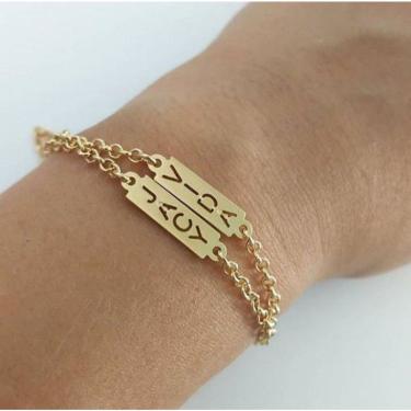 Imagem de Pulseira Personalizada Duas Plaquinhas Banhada A Ouro