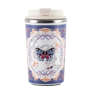 Imagem de 300 ml e 450 ml, 286.3 g e 430.9 g, aço inoxidável 304 e revestimento de cerâmica caneca de café interior, acompanha xícara de café com uma base de ventosa, abertura de tampa com um clique, dois