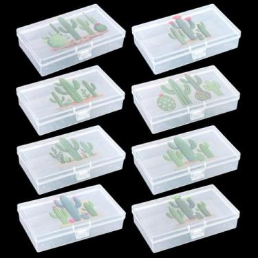 Imagem de Goodma 8 caixas retangulares de plástico transparente com padrão de imagem de cacto, recipientes organizadores vazios com tampas articuladas para itens pequenos e outros projetos de artesanato (13,5 x