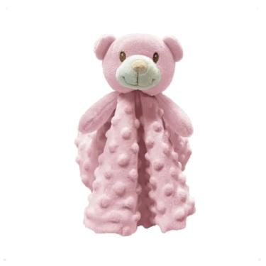 Imagem de Naninha Para Bebê Com prendedor de Chupeta Minha Primeira Naninha - Laço Bebe (Urso Rosa)