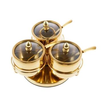 Imagem de Conjunto De Açucareiro Giratório De Aço Inoxidável Com Tampa De Vidro,