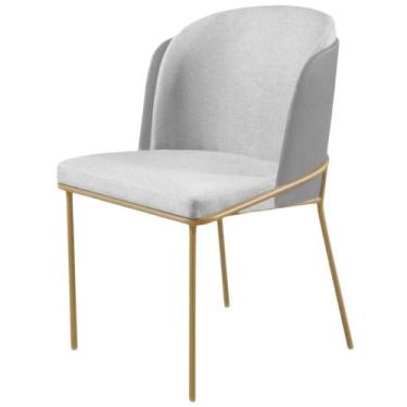 Imagem de Cadeira Aurora Linho Cinza Couro Cinza Metal Dourado - C&M Decor