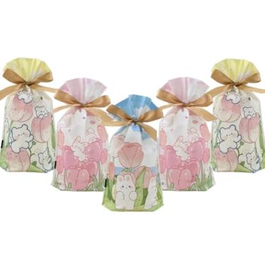 Imagem de VIFOME Sacos de petiscos, 24 peças de sacolas de presente florais Farty Saco de plástico com cordão, pacote de embrulho para doces, casamento, chá de bebê, festa de aniversário