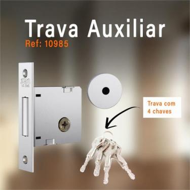 Imagem de Fechadura Stam Auxiliar Trava Tetra 1004 Roseta Redonda Inox Polido