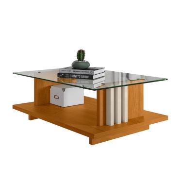 Imagem de Mesa De Centro Com Vidro Frizz - 7 Decor Cinamomo E Off White