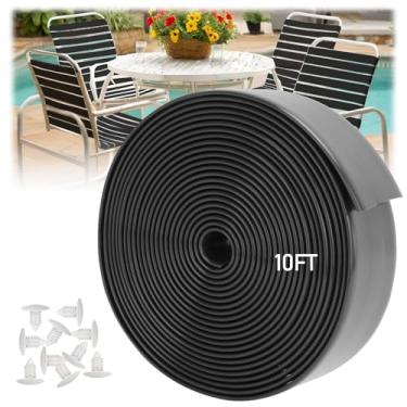 Imagem de LukLoy Correias de vinil (5 cm x 25 cm) para kit de reparo de cadeira de pátio + 20 rebites, tiras de substituição cortáveis para jardim ao ar livre, gramado, deck de piscina, varanda, praia, móveis