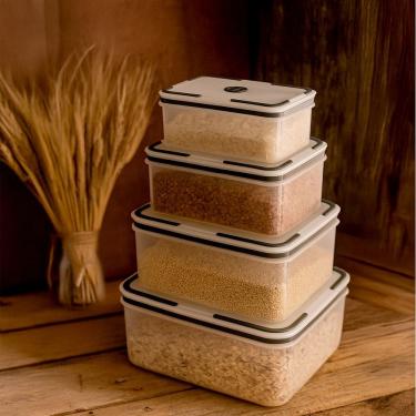 Imagem de Kit Conjunto 0,3 0,6 1,2 2L Potes Herméticos Geladeira Marmita Tampa Click Vedação Silicone Borracha