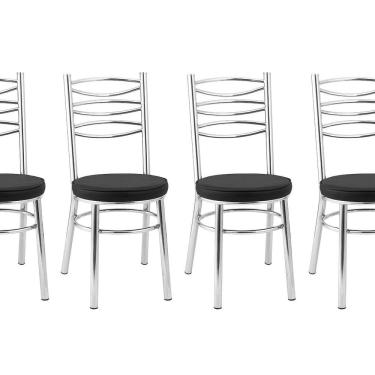 Imagem de Conjuto 4 Cadeiras para Sala de Jantar de Aço Cromado/Preto