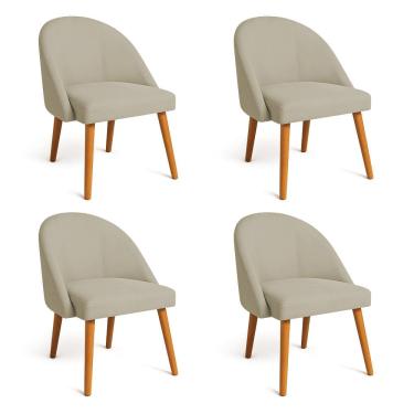 Imagem de Kit 04 Cadeiras Poltrona de Jantar Luna Suede Capuccino Pés Palito Castanho - Pallazio