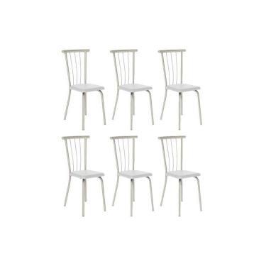 Imagem de Cadeira Sala de Jantar 154 Aço Kit 6 Uni Prata/Courano Branco - Carraro
