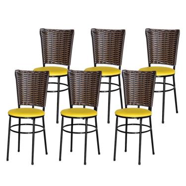 Imagem de 6 Cadeiras Para Mesa Preta Hawai Avelã Cor:amarelo
