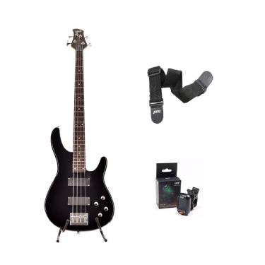 Imagem de Kit Baixo Land Eletrico L-B3-4 Bk + Correia + Afinador