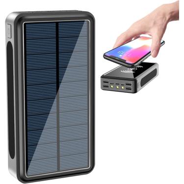 Imagem de Carregador Solar Portátil Banco De Energia Solar De Grande Capacidade Led Carregador De Telefone Luz De Acampamento Para Piquenique Ao Ar Livre, Black