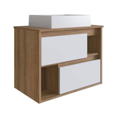 Imagem de Gabinete Para Banheiro Suspenso 60CM com 2 Gavetas Mel Branco LVP03 Versato Nova Móbile