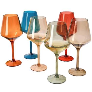 Imagem de Conjunto de 6 peças de taças de vinho gradiente colorido, taças de haste alta âmbar e marrom, perfeito para amantes de vinho e coquetéis, copos elegantes soprados à mão para festas e reuniões