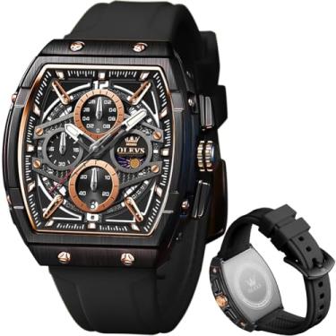 Imagem de OLEVS Relógio masculino para negócios, cronógrafo, quadrado, quartzo, analógico, masculino, pulseira de silicone, impermeável, presente de data, relógio masculino prata, Relógio preto, relógio