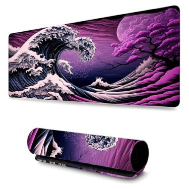 Imagem de Mouse Pad Gamer Profissional Confortável Antiderrapante Escritório e Games 90x40 - Onda Orinetal Roxo