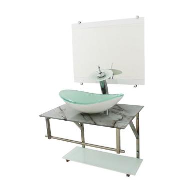Imagem de Gabinete De Vidro 60Cm Iq Inox Cuba Oval - Mármore Branco