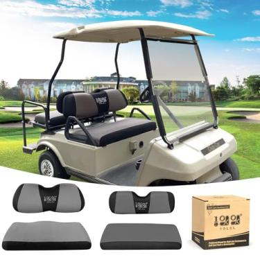 Imagem de 10L0L Conjunto de capa de assento dianteiro traseiro para carrinho de golfe para EZGO TXT RXV & Club Car DS 2000-up (encosto plano), feito com tecido de poliéster de malha de ar 3D respirável lavável,