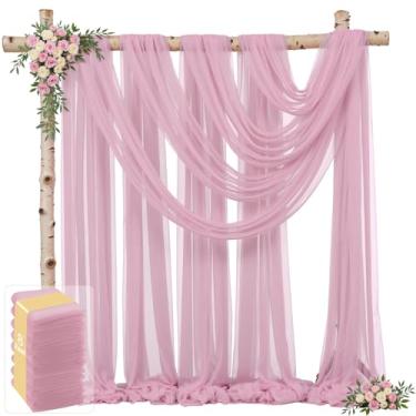 Imagem de 8 painéis de tecido drapeado de arco de casamento rosa empoeirado 76 cm x 5,8 m cortinas de casamento cortinas de tule para pano de fundo de tecido transparente cortinas de pano de fundo decorações