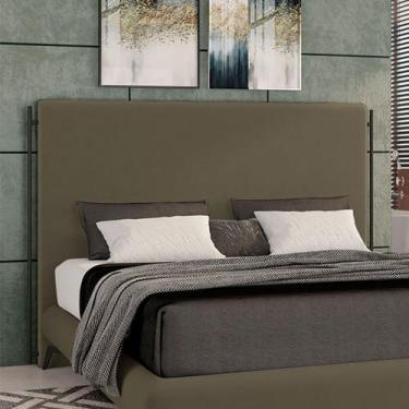 Imagem de Cabeceira Design para Cama de Casal Bezos Pés em Madeira Veludo Cinza 